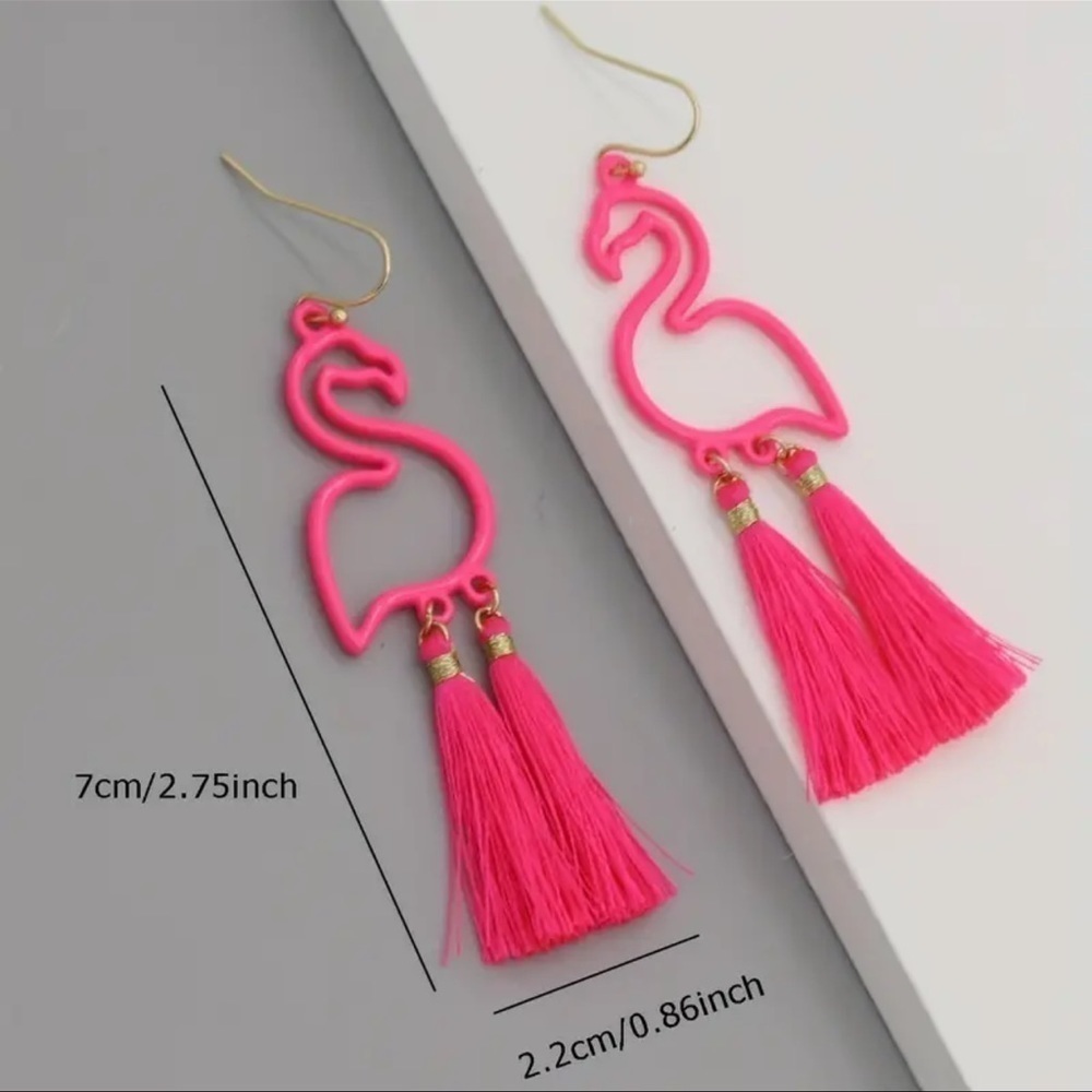 Flamingo Tassel Earrings - Picture 4 of 4